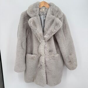 K Zell Mode‎ Statement Faux Fur Coat Jacket Women's Sz S Gray Luxury Teddy Bear